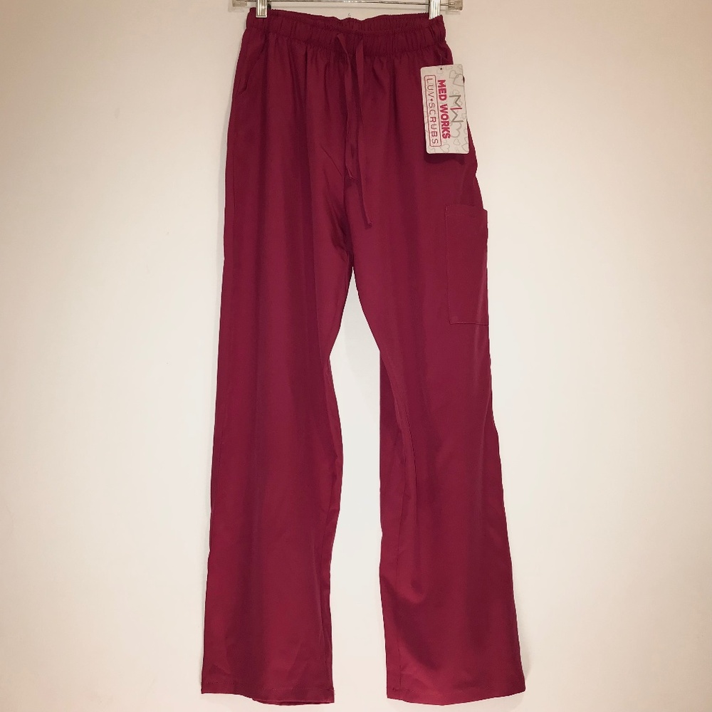 NWT Med Works Luv Scrubs Pants Shocking Pink Stretch Waist Med Valentine’s Day